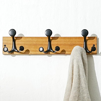 SKOLOO 17-Inch Light Brown Wood Coat Rack Wall Mount with 3 Triple Hooks - Ideal for Family Entrances, Classrooms, and Pet Supplies Storage - Perfect Coat Hooks for Wall