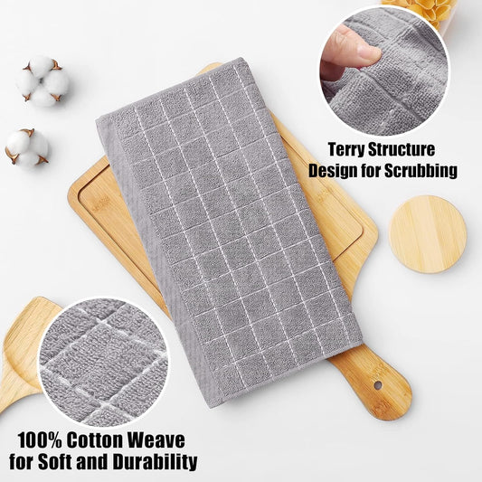 Homaxy 100% Cotton Terry Kitchen Dish Cloths, Ultra Soft and Absorbent Dish Towels for Kitchen, Suitable for Drying and Washing Dishes, 12 Pack, 12 x 12 Inches, Light Grey