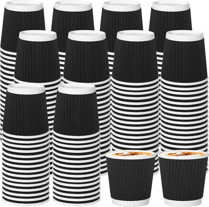 240Pack Paper Espresso Coffee Cups, 4 oz Disposable Coffee Cups,Corrugated Insulated Ripple Wall, Paper Ripple Cups for Coffee, Hot Chocolate and Hot Tea Drinks -Black