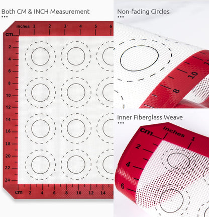 U-Taste 446ºF Heat Resistant Macaron Silicone Baking Mat, Non Stick Reusable Cookies Pastry Sheet Liner with Edge Enhancement Circle Measurement for Oven (Half Sheets Size, Pack of 2, Red)