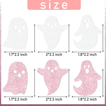 Halloween Ghost Cupcake Decoration 24Pcs Ghost Cupcake Toppers Double Sided Glitter White Pink Halloween Birthday Baby Shower Supplies for Ghost Boo Theme Party Cake Decor