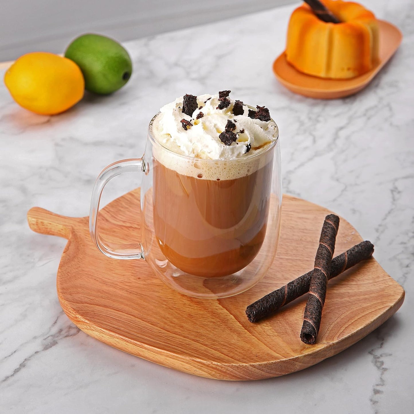 CNGLASS Large Double Wall Glass Coffee Mug 15.2oz,Clear Insulated Glass Espresso Cup with Big Handle,set of 1