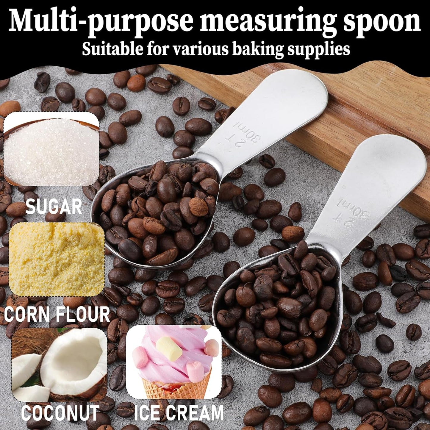 2 Pcs 2 Tbsp Scoop, Stainless Steel 2 Tablespoon Capacity, 30ml Short-Handled Coffee Scoop for Ground Coffees Fits Inside Canisters