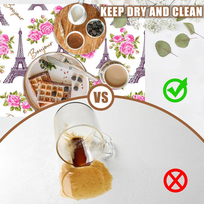 Eiffel Tower with Pink Rose Coffee Mat Absorbent Dish Drying Mat for Kitchen Counter Hide Stain Rubber Backed Coffee Bar Accessories Fit Under Espresso Machine Dish Drainer 11.8 x 19.7 Inch