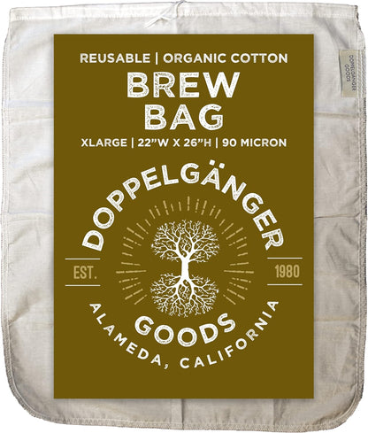 (XL 22in x 26in) Organic Cotton Brew In A Bag - Reusable Home Brewing Strainer Bag to Boil and Strain Hops, Apple Cider, or Extra Large 5 Gallons Commercial Cold Brew Coffee Filter