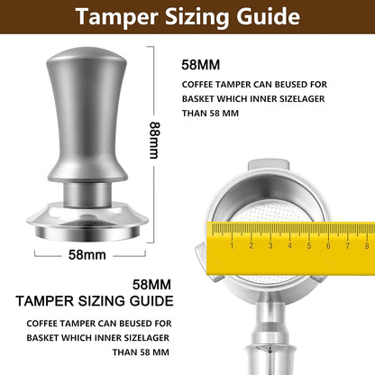 K COOL Espresso Hand Tamper, Premium Barista Coffee Tamper with Calibrated Spring, Stainless Steel Base Tamper Compatible with Espresso Machine Rancilio, Gaggia Bottomless Portafilter (58mm, Silver)