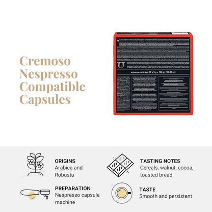 Caffe' Vergnano 1882 Medium Roast Espresso Original Line Machine Compatible Capsules, Single-Serve Arabica Robusta Espresso Coffee, Italian For Nespresso Machines, Intensity 6/10, Cremoso, 30 Ct