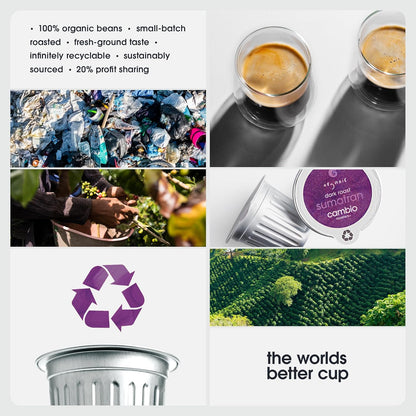 Cambio Roasters Sumatran Keurig Organic Coffee K Cups, Only Aluminum Keurig Coffee Pods with Organic Beans, More Flavor & Longer Lasting Freshness, Sumatran Light Roast K Cups, 10 count