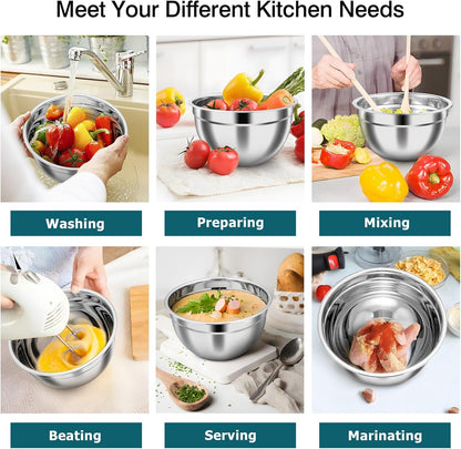TeamFar Mixing Bowls, Stainless Steel Nesting Salad Bowls with Airtight Lids Set, For Serving/Mixing/Storing, Healthy & Heavy-duty, Dishwasher Safe & Easy Clean, 4.6/3 / 1.5 QT, Navy Blue