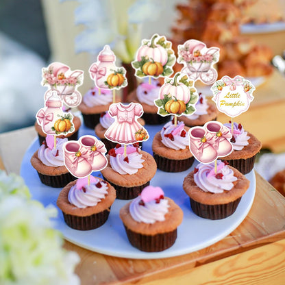 36Pcs Little Pumpkin Cupcake Toppers Pink Pumpkin Cupcake Picks Little Pumpkin Baby Shower Cake Decorations Thanksgiving Party Cake Decorations Kids Birthday Party Supplies