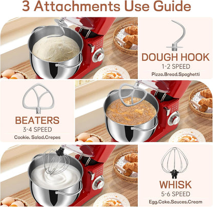 SEEDEEM Stand Mixer, 8.5 Qt 660W Tilt-Head Kitchen Mixer with 6+P Speeds, Dough Hook, Wire Whip & Beater, Dishwasher-Safe Attachments, Red – Ideal for Baking & Daily Use, Red