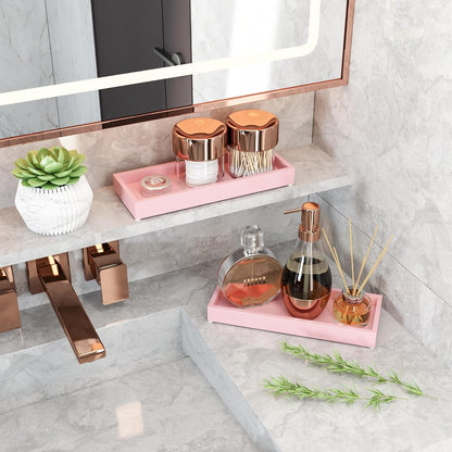 Bathroom Perfume Tray for Candle Trinket, Decor Vanity Trays for Countertop Nightstand Toilet Tank Counter Dresser Bedroom, Decorative Wooden Rectangle Holder for Skincare Cosmetic Accessory, Pink
