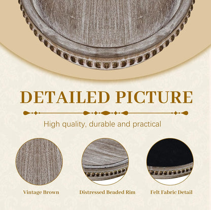 MAONAME Wood Serving Tray, Farmhouse Wooden Tray for Coffee Table, Oval Beaded Trays, Vintage Brown Decorative Trays for Living Room, Kitchen, 15" X 9" X 1.2"