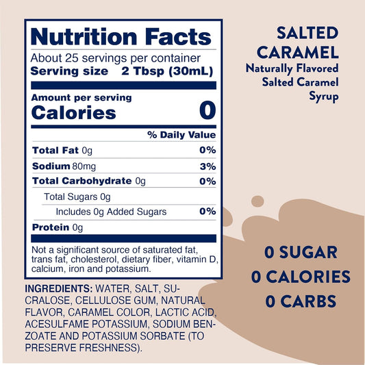 Jordan's Skinny Syrups Sugar Free Coffee Syrup, Salted Caramel Flavor Drink Mix, Zero Calorie Flavoring for Chai Latte, Protein Shake, Food & More, Gluten Free, Keto Friendly, 25.4 Fl Oz, (Pack of 1)