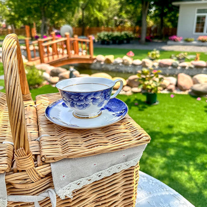 ACMLIFE Bone China Tea Sets, Blue and Gold Tea Set for Adults Porcelain Tea Cup Set, Cup and Saucer Set Vintage Floral for Women Party or Christmas Gifts Giving (china blue)