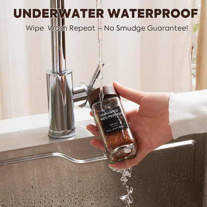 Yangbaga 14Pcs Glass Spice Jars with Labels-4oz Acacia Wood Lid Square Spice Containers with Pepper Grinder Lids &Funnel,Seasoning Jars for Rack Cabinet Drawer