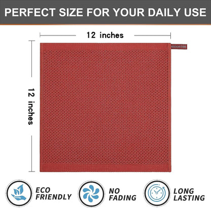 Kitinjoy 100% Cotton Kitchen Dish Cloths, 8 Pack Waffle Weave Ultra Soft Absorbent Dish Towels for Drying Dishes Quick Drying Kitchen Towels Dish Rags, 12 X 12 Inches, Brick Red