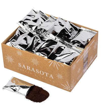 Sarasota Coffee Ground Packets | Gourmet Flavored Medium Roast Bulk Coffee Packs | Christmas Holiday | Low Acid Mold Free Singles Individual Pouches for 12 Cup Coffee Maker | 2 Ounce Bags, 36 Count