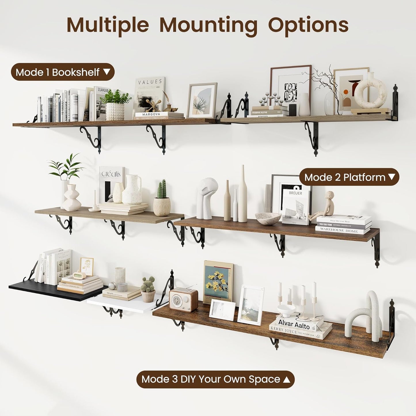 RICHFOCUS 12 Inch Deep Floating Shelves for Wall, 48" W x 12" D Wood Wall Shelves Set of 2, Wide Floating Shelves for Living Room, Bedroom, Kitchen, Bathroom and Decor Storage, White