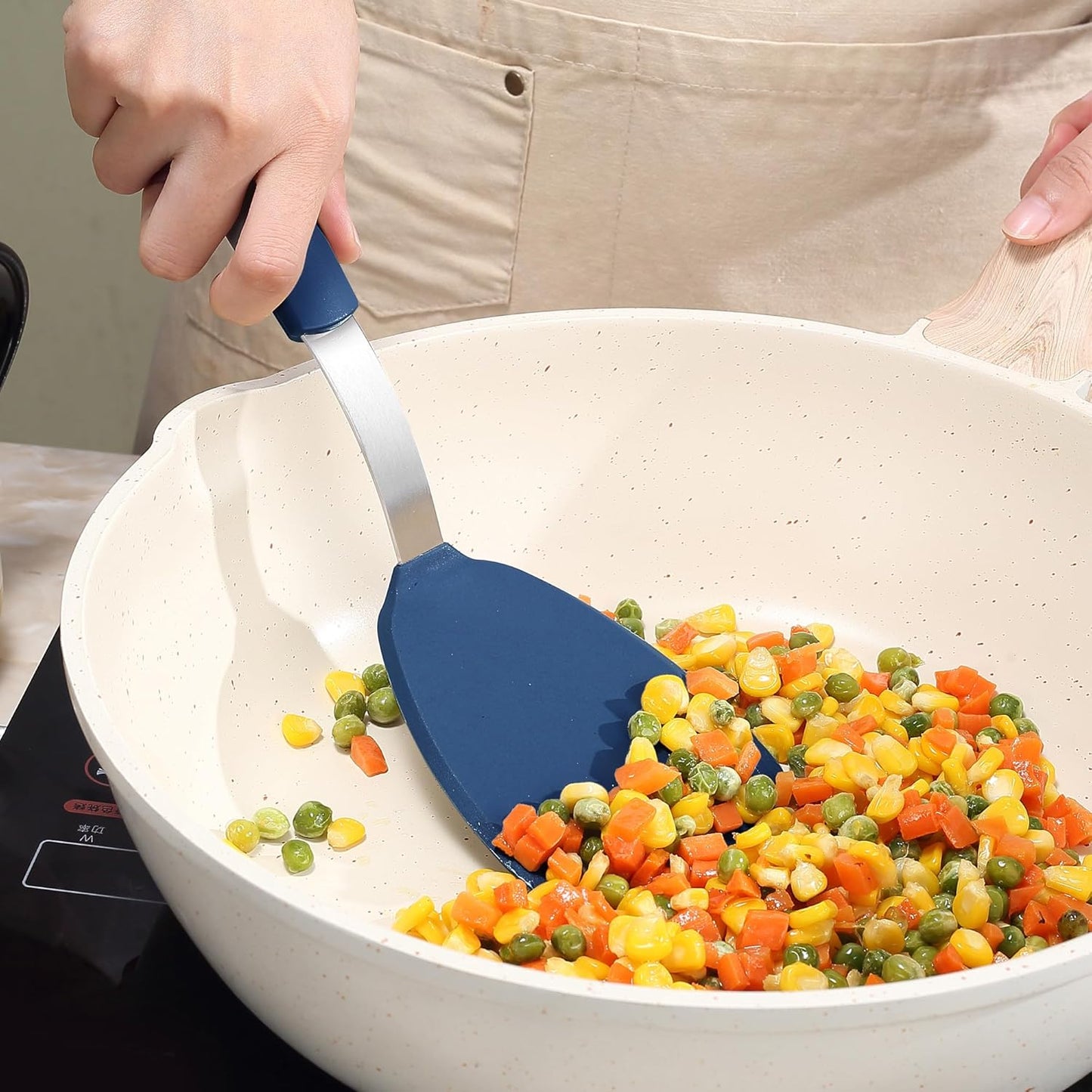 To encounter 3 Pieces Silicone Spatula Set, Heat Resistant Flexible Turner Spatulas, Nonstick Cookie Spatula, Fish Spatula, Dishwasher Safe, Navy Blue