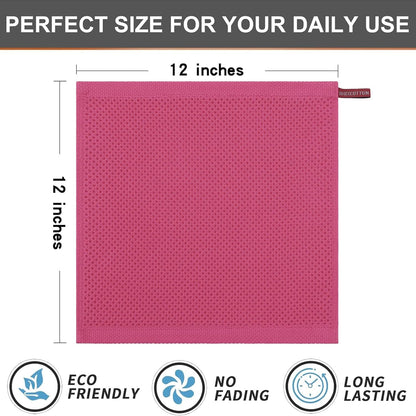 Kitinjoy 100% Cotton Kitchen Dish Cloths, 8 Pack Waffle Weave Ultra Soft Absorbent Dish Towels for Drying Dishes Quick Drying Kitchen Towels Dish Rags, 12 X 12 Inches, Hot Pink