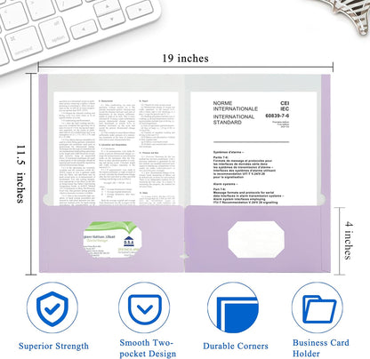 Zzrywuty File Folders with Pockets Letter Size, 50-Pack Paper Folders with Card Slot, Two Pocket Folders for School Students, Businessmen, Home and Office Workers（Purple）