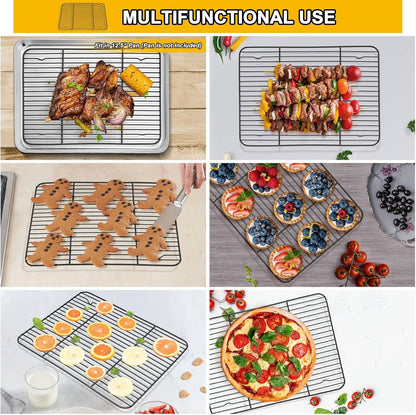 P&P CHEF Cooling Baking Rack Pack of 2, Stainless Steel Cooling Racks for Cooking Baking Roasting Grilling Drying, Dense Wires & Smooth Edge, Easy to clean, Black,11.6" x 9"