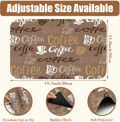 Doodle Coffee Dish Drying Mat Coffee Bar Mat for Countertop Absorbent Rubber Backed Hide Stain Dish Drainer Rack Pad Espresso Machine Cafe Table Dining Room Decoration 11.8 x 19.7 Inch