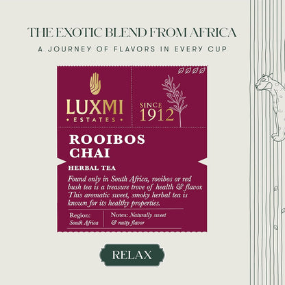 Luxmi Estates - Rooibos Chai - Organic Rooibos Tea with Spices - Loose Leaf - 100g (50 Cups), Limited Fall Tea with Cinnamon, Cardamom and Clove, Perfect for Relaxation