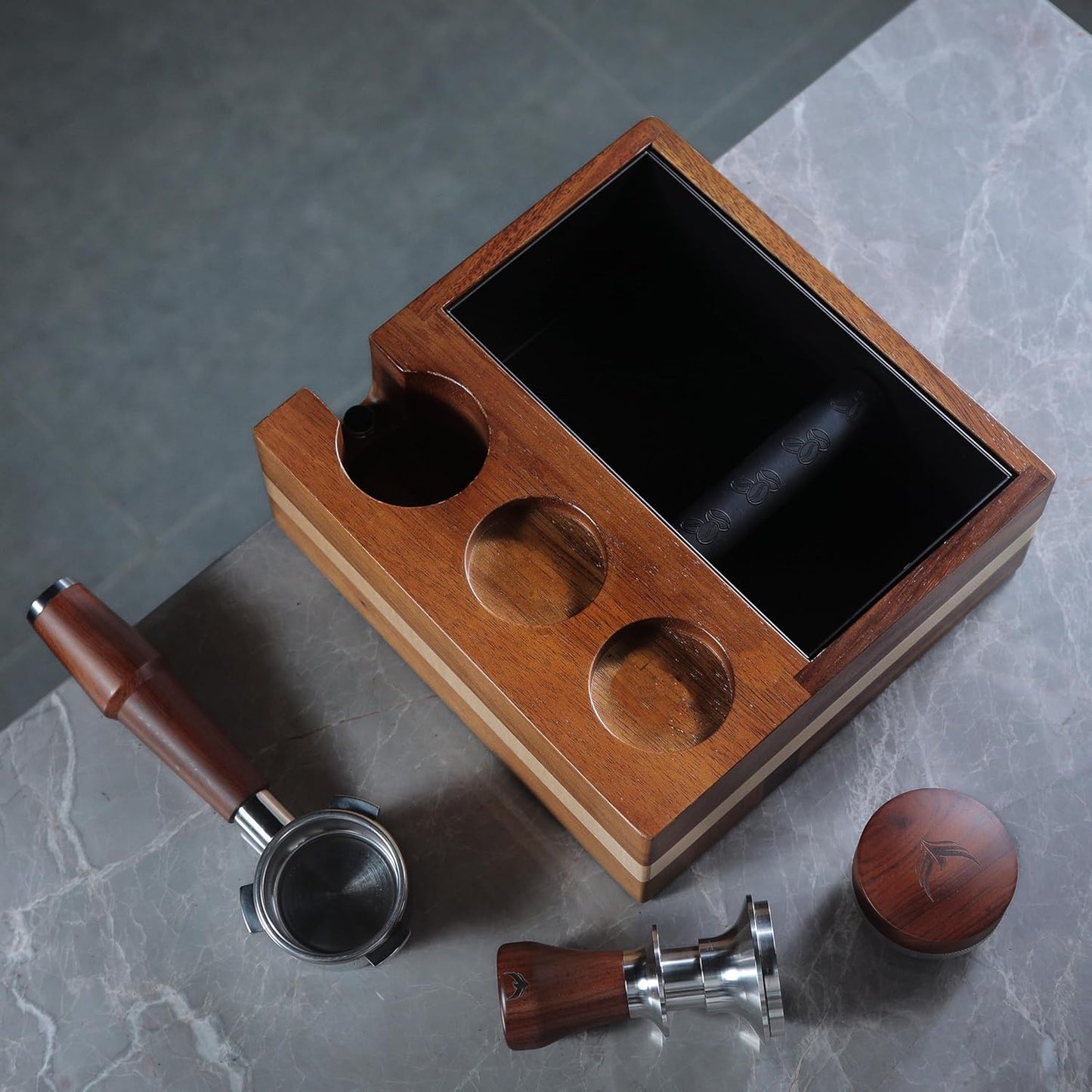 Espresso Knock Box With 54mm Tamping Station For Breville Espresso Accessories Adjustable Portafilter Height, Detachable Coffee Dump Bin