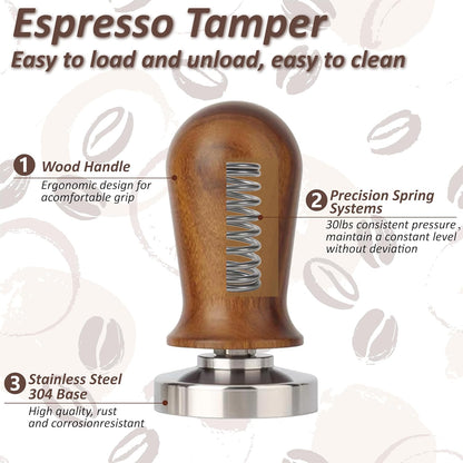 Espresso Tamper, Professional Spring Loaded Espresso Accessories with WDT Tool Espresso & Puck Screen, Compatible with 53mm/54mm Breville Portafilter, Coffee Tamper for Home & Commercial Use