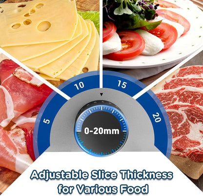 CUSIMAX Meat Slicer for Home with 1-20mm Adjustable Thickness，Electric Deli Slicer for Food Tray,Two 9" Stainless Steel Blades and Removable Food Carriage,Easy for Cut all Foods