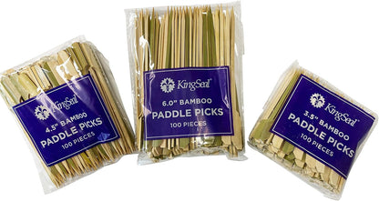 1000 Count | KingSeal Natural Green Bamboo Wood Paddle Picks, Skewers for Appetizers and Cocktails, 3.5 Inches, Bulk Pack - 10 Packs of 100