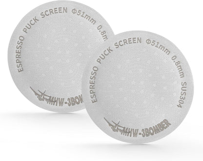 MHW-3BOMBER 51mm Espresso Puck Screen 2 Packs Metal Coffee Filter Reusable Espresso Filters for 51mm Portafilter Basket 0.8mm Thickness FG7008S-OS