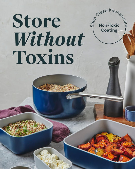 Caraway 2pc Glass Food Storage Set - 10 Cup Food Containers (2) - Ceramic Coated - Non Toxic, Non Stick Lunch Box with Lids. Dishwasher, Oven, & Microwave Safe - Perracotta