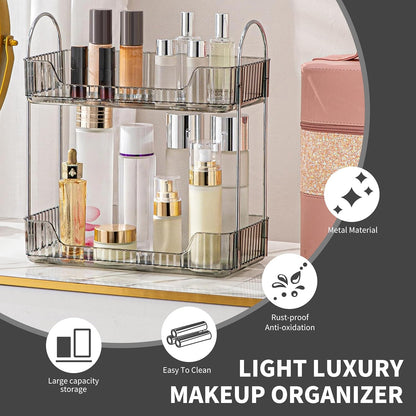 YCIA&DONE Bathroom Organizer Countertop, Makeup Storage, Skincare Cosmetic Tray Shelf, Perfume Holder Rack for Vanity Counter, Large Capacity, Easy to Install, Clean, 2 Tiers, Smoky Gray