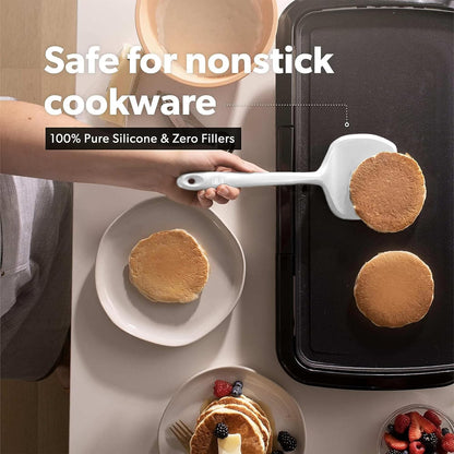 New DI ORO Seamless Series Moda 4-Piece Silicone Turner Spatula Set - 600°F Heat-Resistant Flexible Kitchen Spatulas for Nonstick Cookware - Flippers for Eggs & Pancakes - Utensils for Cooking (Stone)