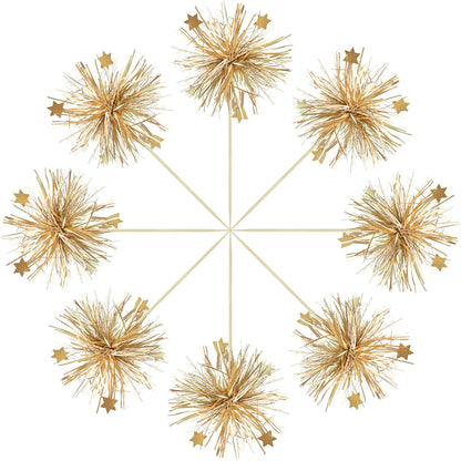 Gyufise 30Pcs Foil Firework Cupcake Toppers Happy Birthday Cake Toppers Sparkle Tinsel Flower Drink Stirrers Cocktail Food Fruit Toothpicks for Valentine's Day Party Supplies Gold