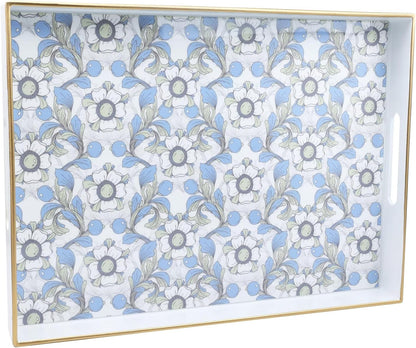 Rectangle Serving Tray with Handles, Coffee Table Tray for Ottoman, Organizer Vanity Tray for Living Room, Outdoor Tray for Patio Entertaining, Serving reakfast Kitchen Platter LEE3040BLH