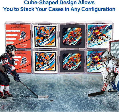 Hockey Puck Display Case, 8 Pack Acrylic Holder for Official Size Pucks, Gifts for Hockey Collectors and Enthusiasts, Premium Display Box for Collectibles