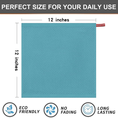 Kitinjoy 100% Cotton Kitchen Dish Cloths (12 X 12 Inches, Lake Blue),6 Pack Waffle Weave Ultra Soft Absorbent Dish Towels for Drying Dishes Quick Drying Kitchen Towels Dish Rags