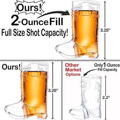 2 Ounce Cowboy Boot Shot Glasses | 10pcs Pack Double Ounce Plastic Shot Glass | Western Boot Shot Glasses for Parties | Bachelor Bachelorette Cowboy Parties | 4th of July Shot Glasses