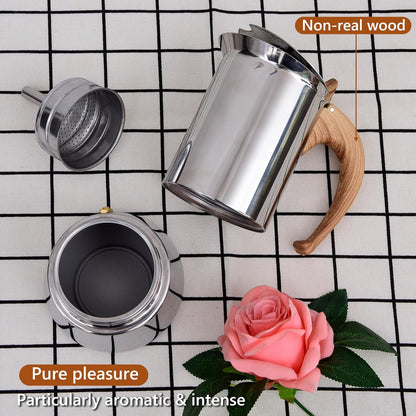 Induction Moka Pot, Stainless Steel, Stovetop Espresso Coffee Maker, 6 Cup/300ml/10.1oz, Easy to Use and Clean, Camping Home Use | for Mocha Cappuccinos, Lattes