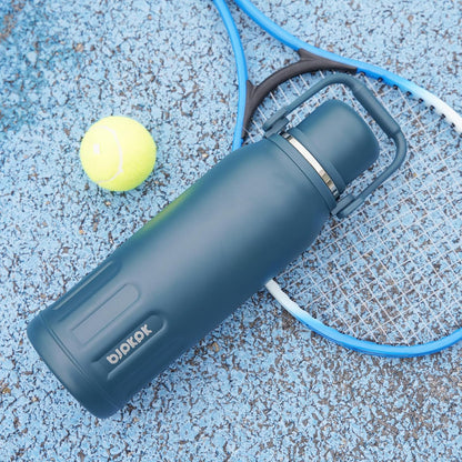 BJPKPK Insulated Thermos 40oz Disherwasher Safe Water Bottle with Handle and Lid Stainless Steel Water Bottles For Cold and Hot Beverages,Yellow