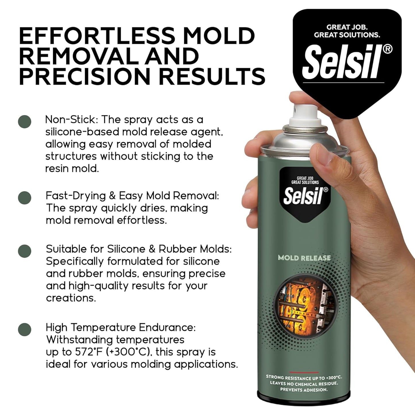 SELSIL Silicone Mold Release Aerosol Spray (4 x 13.5 fl oz) Professional Resin Mold Releaser, Non-Stick, Fast-Drying & Easy Mold Removal, (Pack of 4)