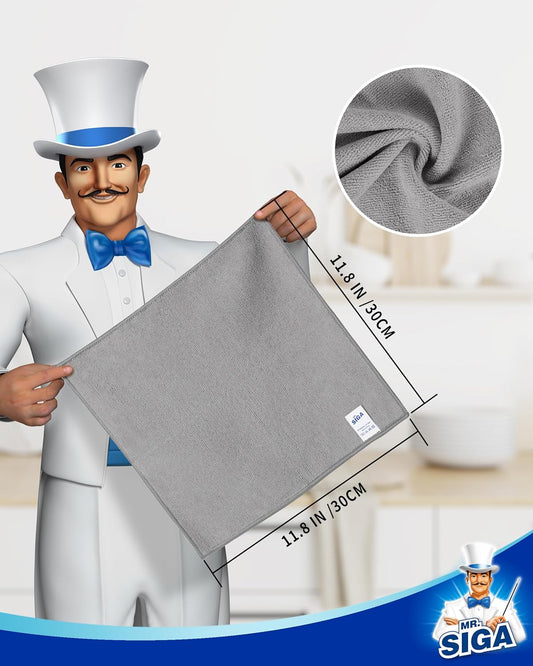 MR.SIGA Microfiber Cleaning Cloth, All-Purpose Microfiber Towels, Streak Free Cleaning Rags, Pack of 15, Gray, Size 30 x 30 cm(11.8 x 11.8 inch)
