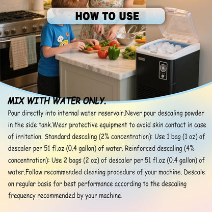 xcivi Household Ice Maker Descaling Powder Compatible with GE Profile Opal Ice Maker, Ice Machine Cleaner Maker Descaler, Helps Remove Hard Water and Mineral Buildup, Individually Packed (4)