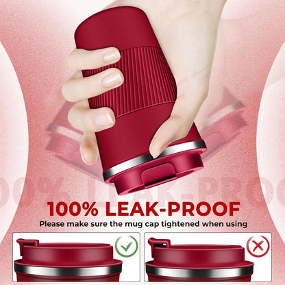 Insulated Coffee Tumbler 12 oz, Stainless Steel Coffee Mug with Lids, Travel Coffee Mug Leak Proof, Double Wall Vacuum Insulated Reusable Iced Coffee Cup, Keep Drinks Hot and Cold (Red, 17 Ounces)