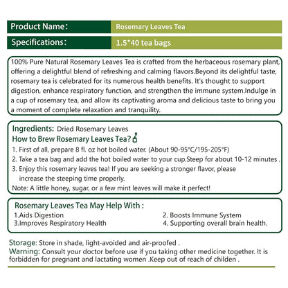 Samcci - Rosemary Tea, 40 Teabags, 1.5g/bag - Pure Dried Rosemary Leaves Tea Bags- Cultivated From Egypt - Non-GMO - Caffeine-free - Support Respiratory Health & Support Hair Growth
