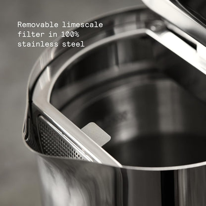 aarke Stainless Steel Kettle - Perfect for Coffee and Tea Maker Enthusiasts, Non-Drip Spout, Double-Wall Construction, Dry Boil Protection, Heat-Safe Handle, LED Cool-Down Indicator, 1.2L (Steel)